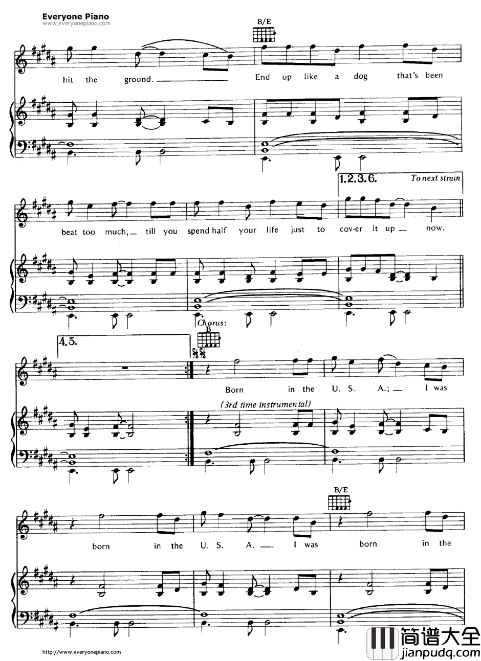 Bornin_the_U.S.A.钢琴谱_BruceSpringsteen布鲁斯·斯普林斯汀_BruceSpringsteen
