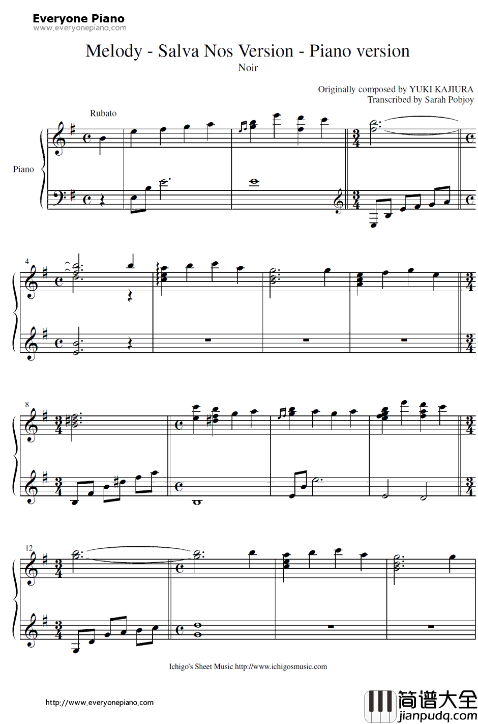 Melody钢琴谱_梶浦由记　　贝田由里子_黑街二人组OST