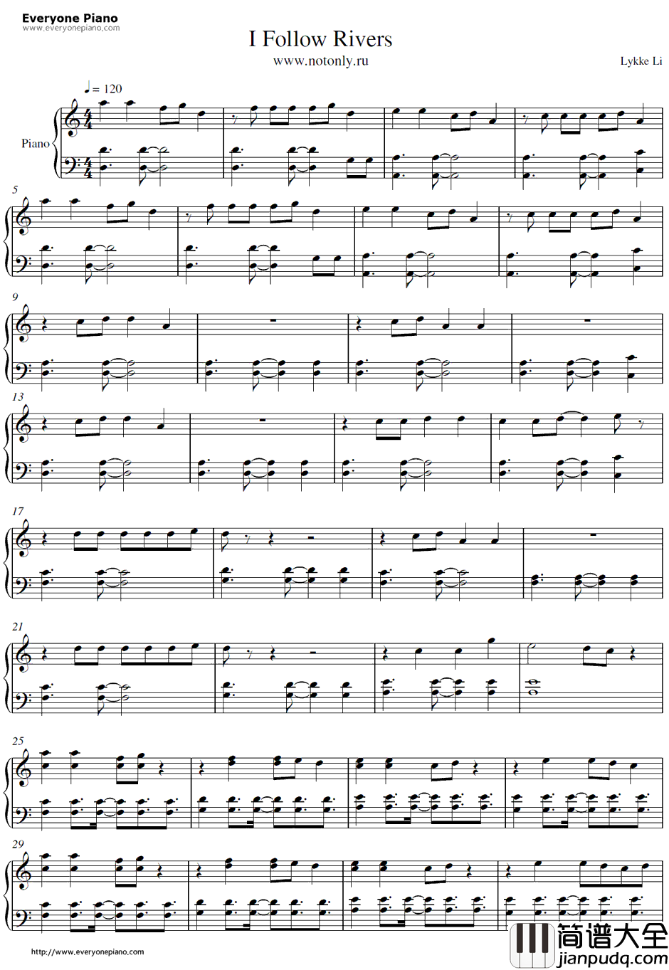 I_Follow_Rivers钢琴谱_LykkeLi
