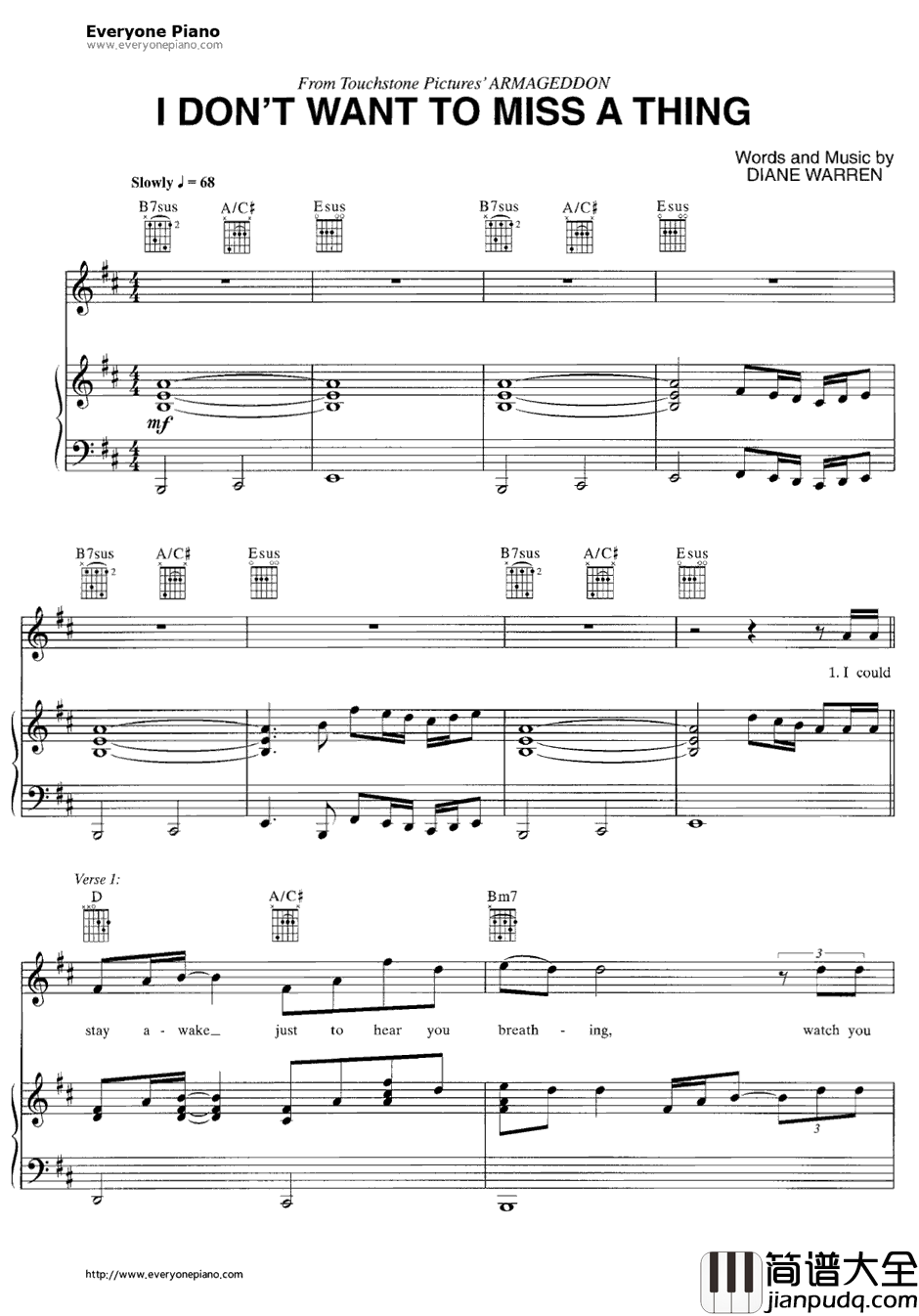 IDon't_Want_to_Missa_Thing钢琴谱_Aerosmith空中铁匠_绝世天劫主题曲