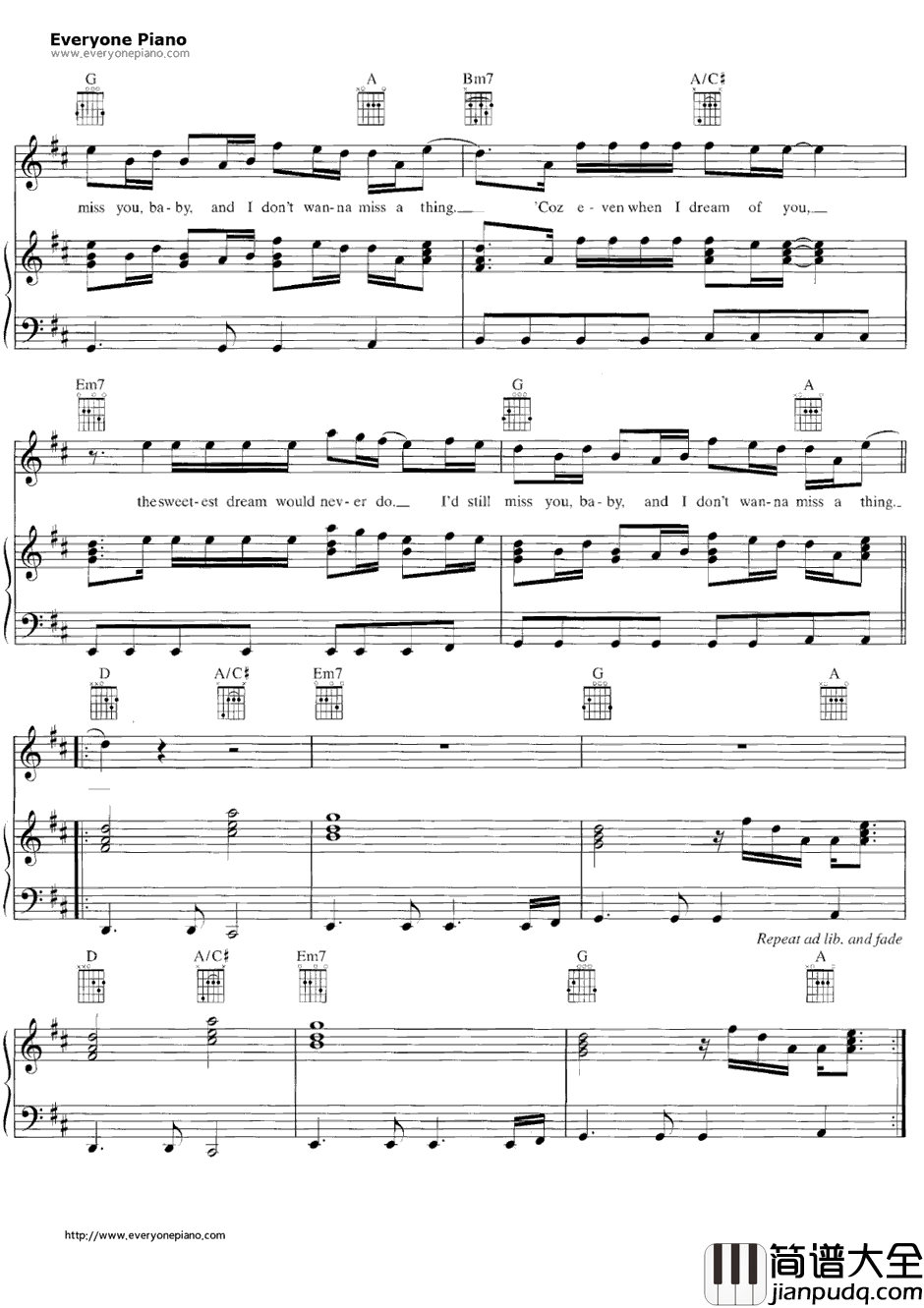 IDon't_Want_to_Missa_Thing钢琴谱_Aerosmith空中铁匠_绝世天劫主题曲