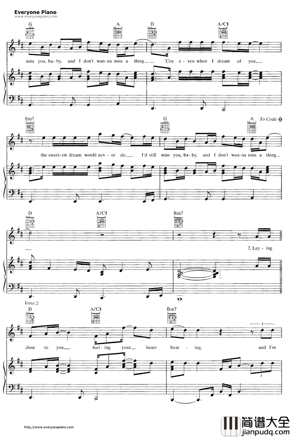 IDon't_Want_to_Missa_Thing钢琴谱_Aerosmith空中铁匠_绝世天劫主题曲