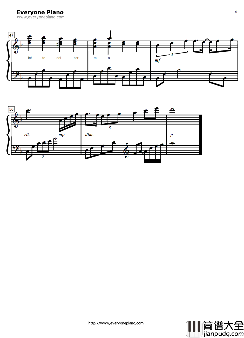 Canta_per_me钢琴谱_梶浦由记_黑街二人组OST