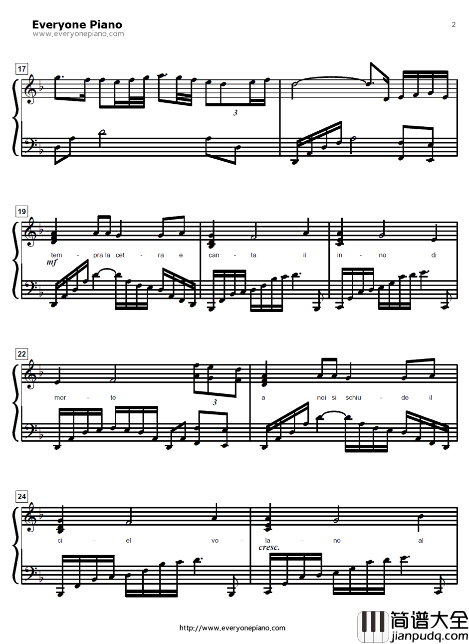 Canta_per_me钢琴谱_梶浦由记_黑街二人组OST