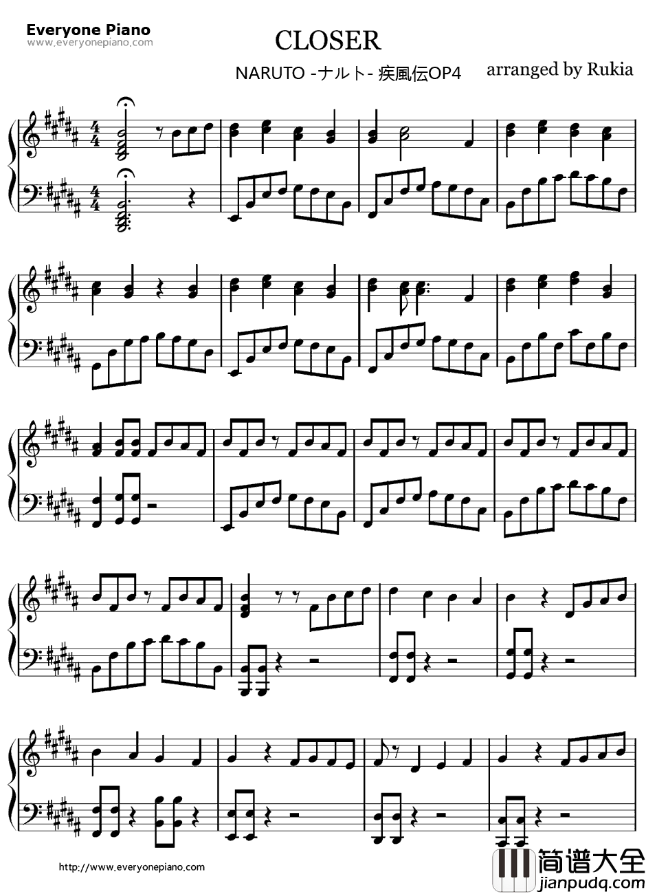 CLOSER钢琴谱_井上ジョー_火影忍者疾风传OP4