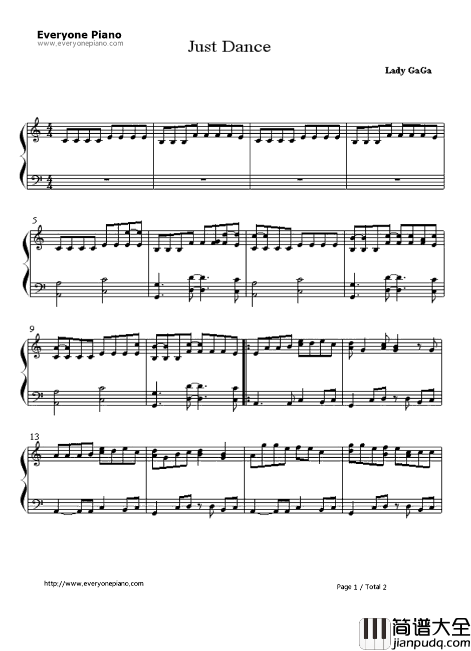 Just_Dance钢琴谱_LadyGaga