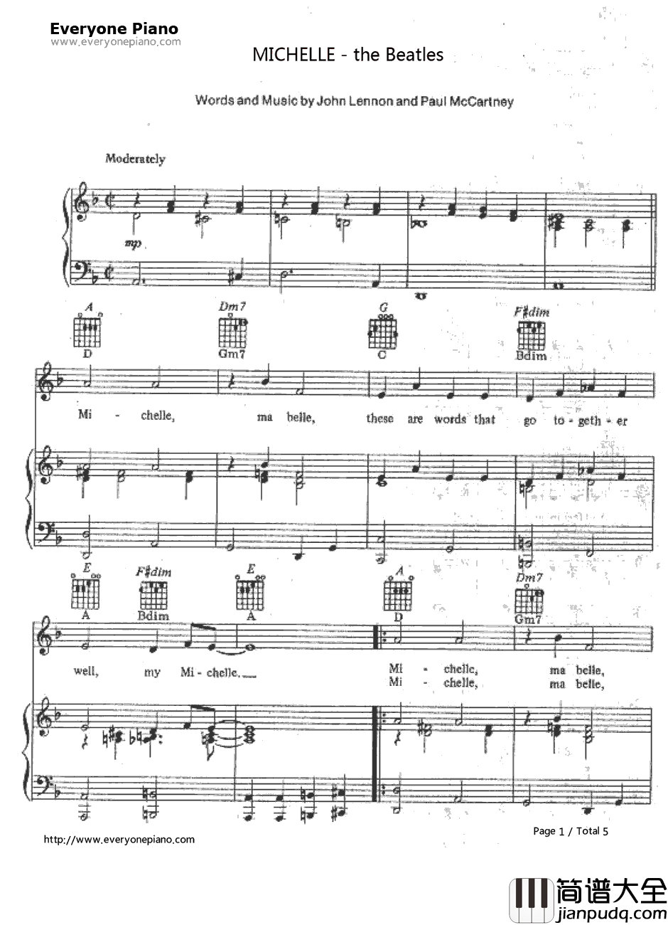 Michelle钢琴谱_TheBeatles