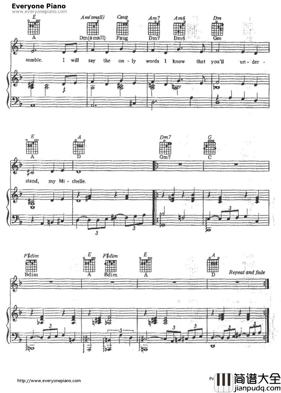 Michelle钢琴谱_TheBeatles