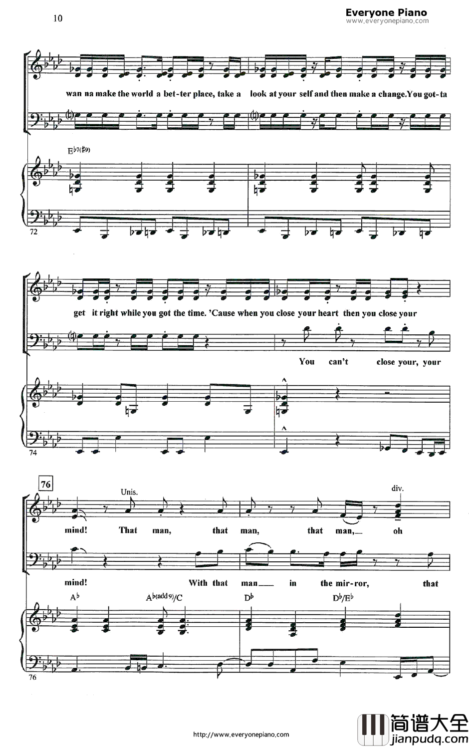 Manin_the_Mirror钢琴谱_MichaelJackson