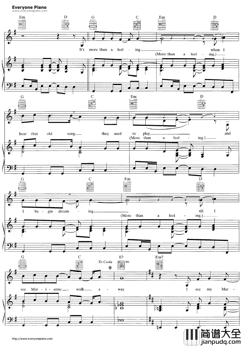 More_Thana_Feeling钢琴谱_Boston
