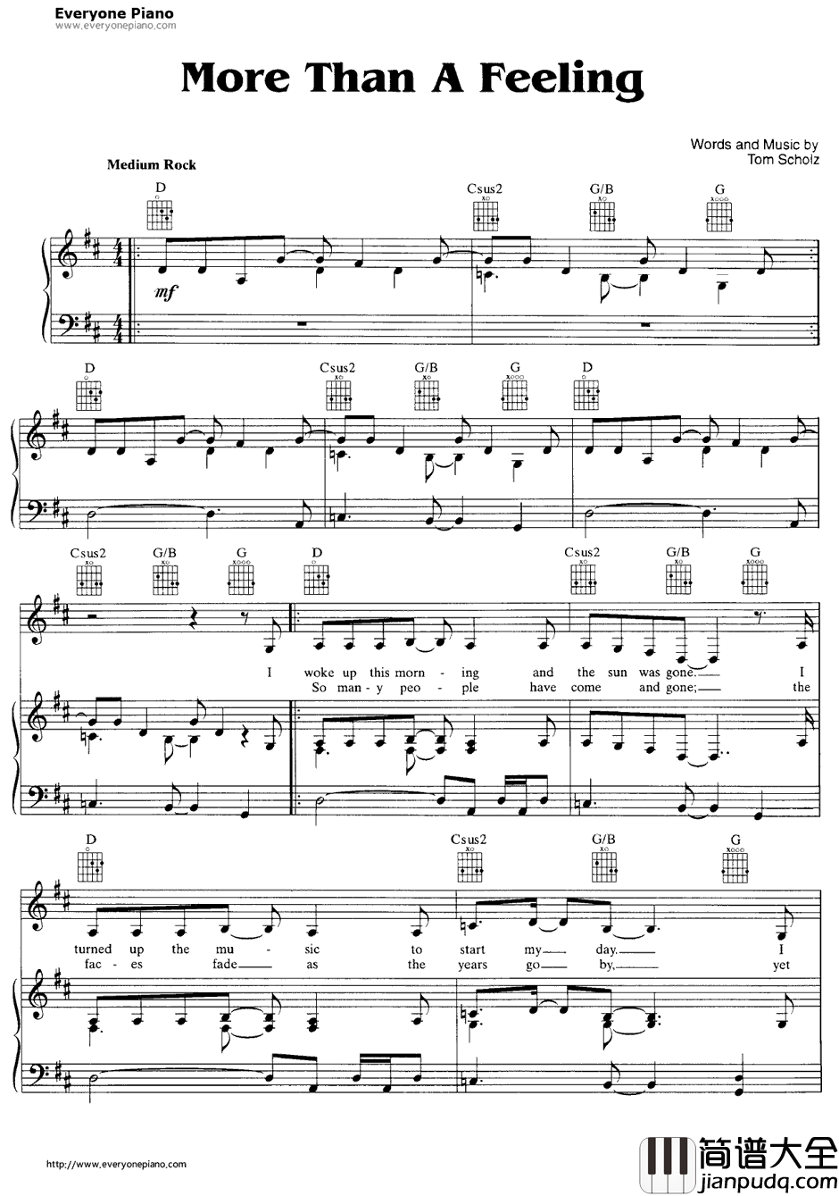 More_Thana_Feeling钢琴谱_Boston