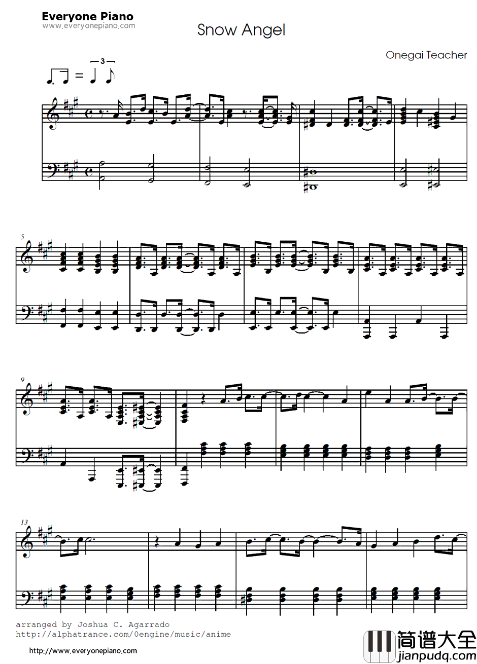 snow_angel钢琴谱_KOTOKO_拜托了老师插曲