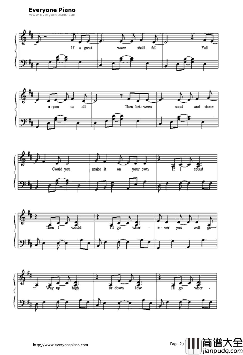 Wher_ever_You_Will_Go钢琴谱_TheCalling