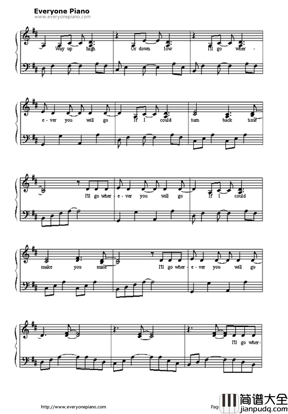 Wher_ever_You_Will_Go钢琴谱_TheCalling