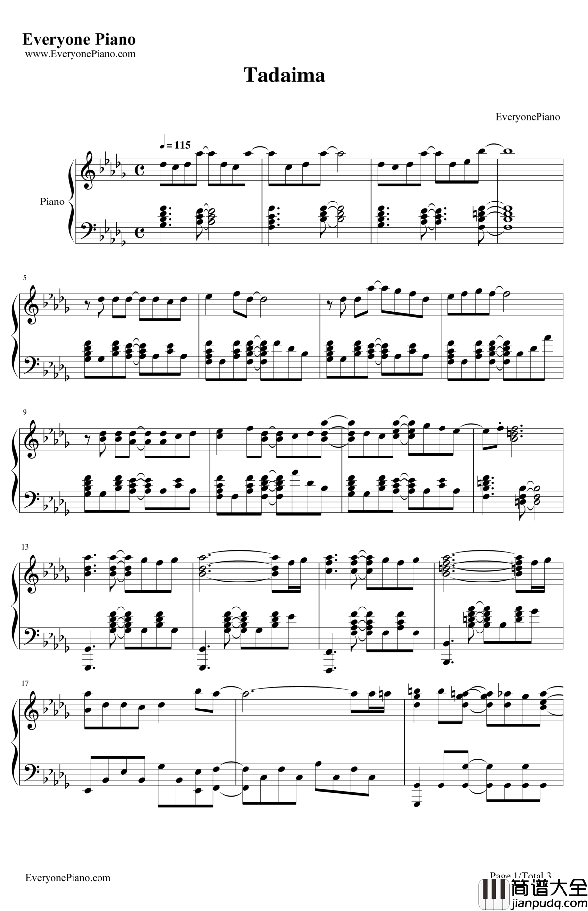 ただいま。钢琴谱_竹达彩奈_我的妹妹哪有这么可爱。ED12