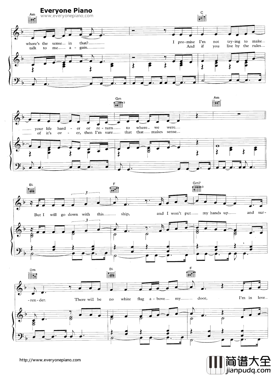 White_Flag钢琴谱_Dido