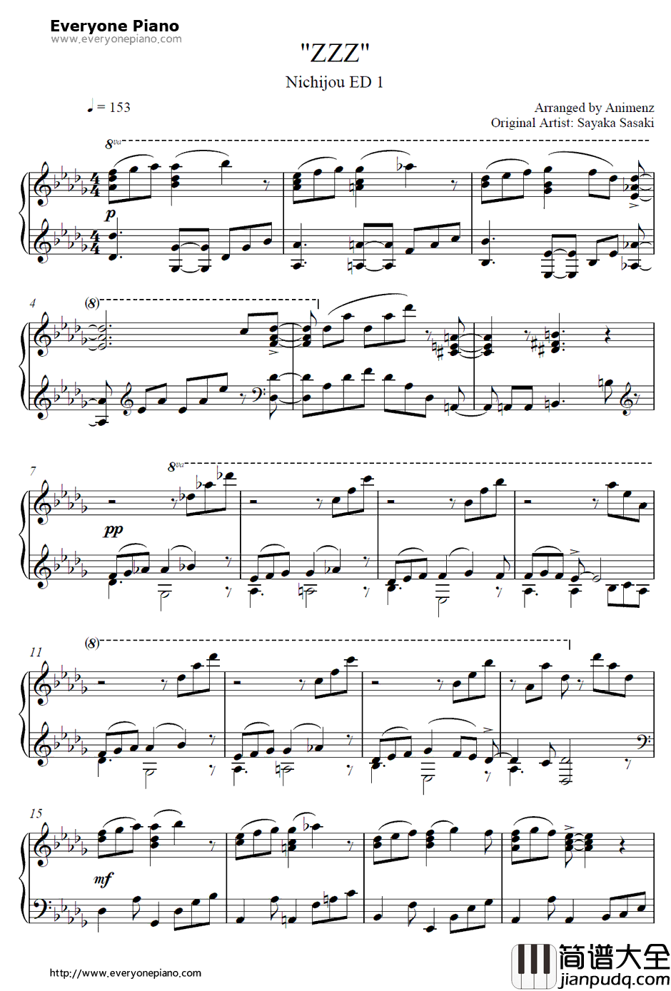 Zzz钢琴谱_佐咲纱花_日常ED