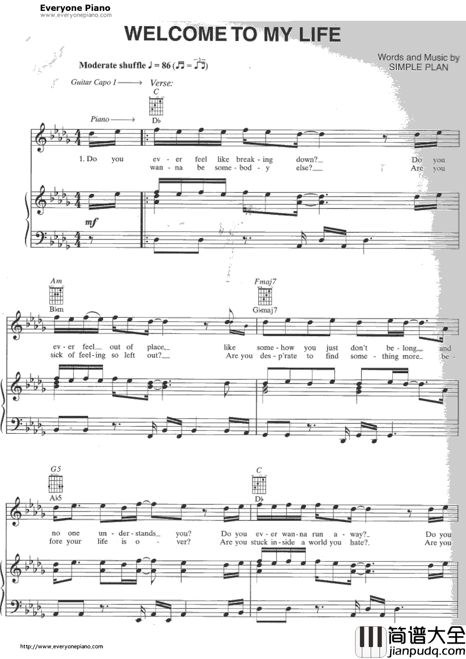 Welcome_to_My_Life钢琴谱_SimplePlan