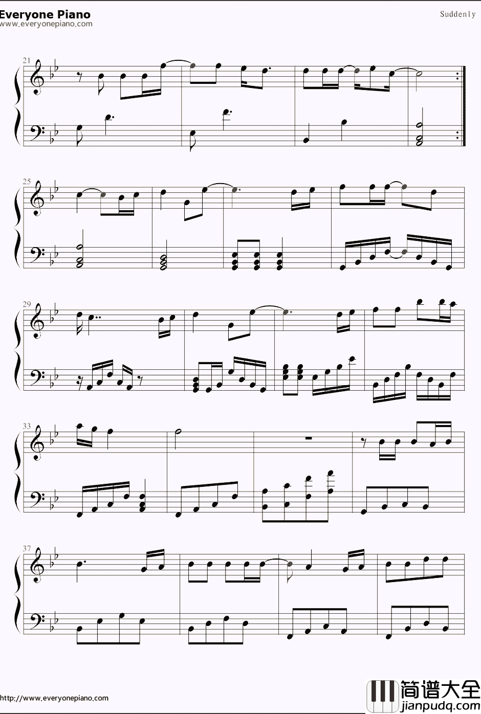 城市猎人片尾曲Suddenly钢琴谱_金宝京_城市猎人片尾曲Suddenly