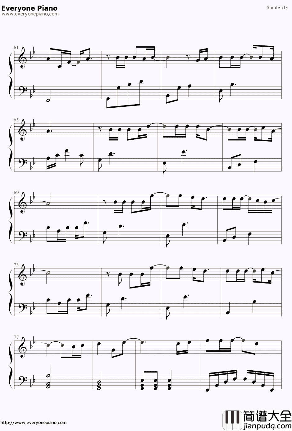 城市猎人片尾曲Suddenly钢琴谱_金宝京_城市猎人片尾曲Suddenly