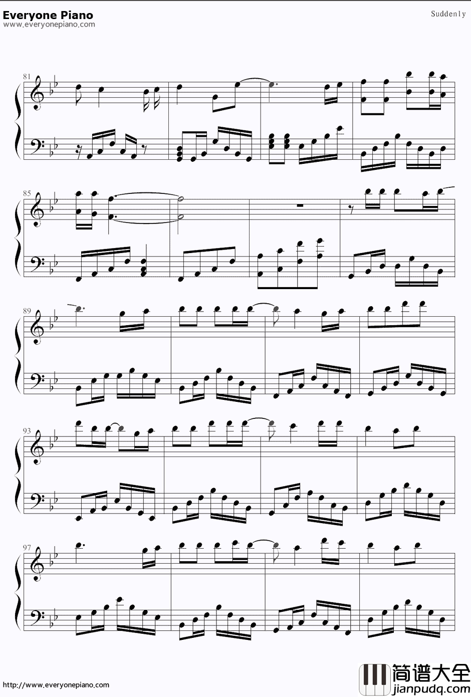 城市猎人片尾曲Suddenly钢琴谱_金宝京_城市猎人片尾曲Suddenly