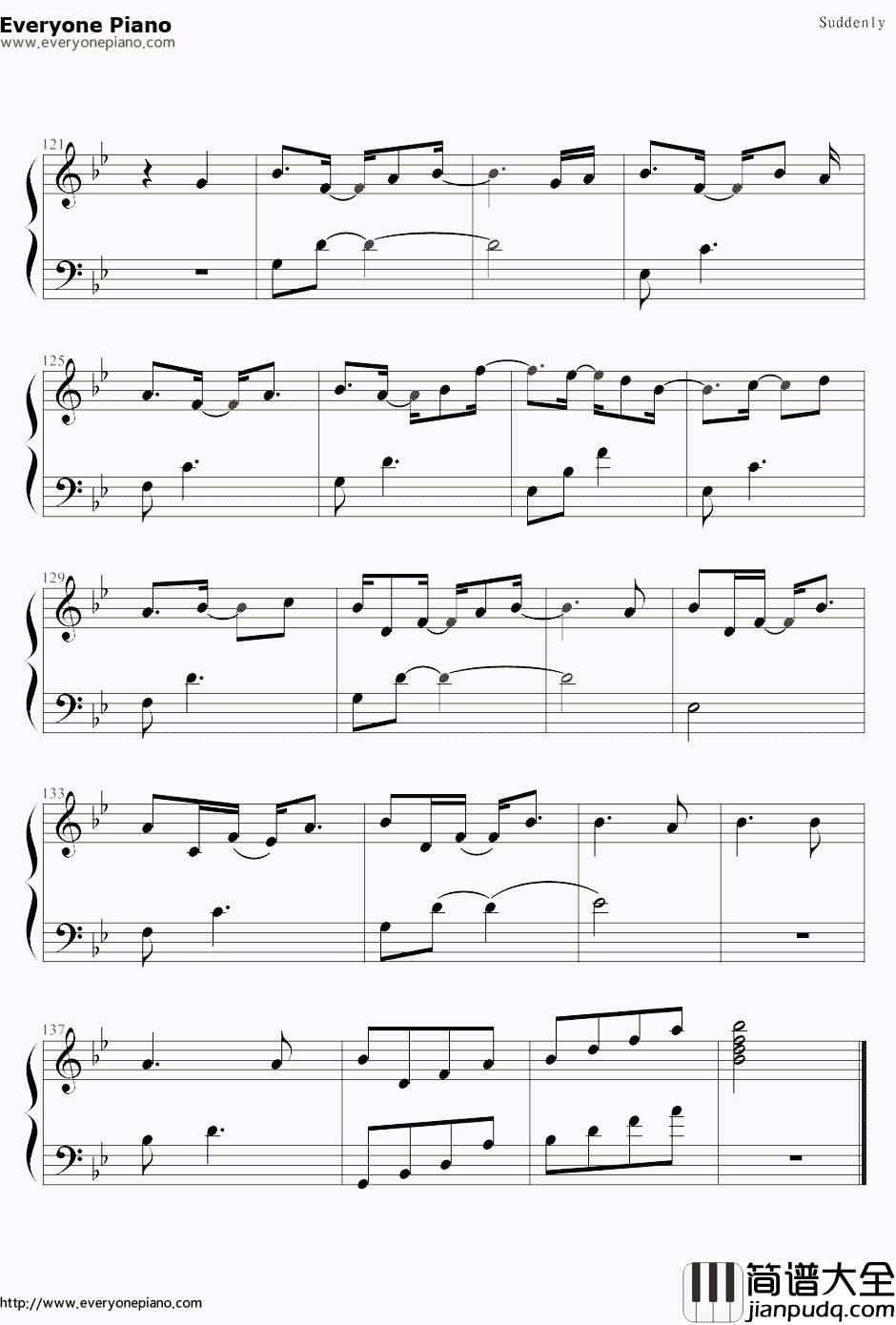 城市猎人片尾曲Suddenly钢琴谱_金宝京_城市猎人片尾曲Suddenly