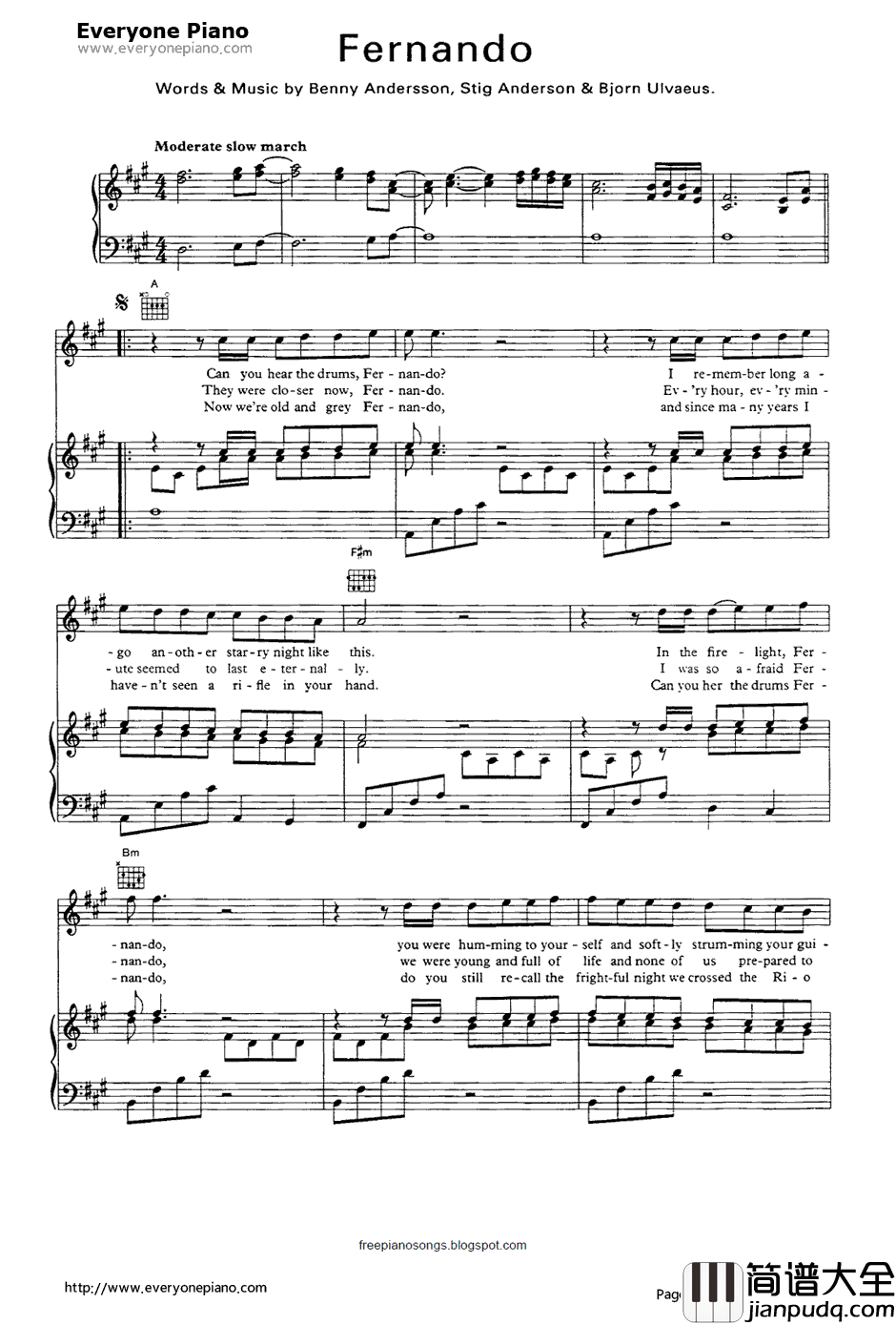 Fernando钢琴谱_ABBA