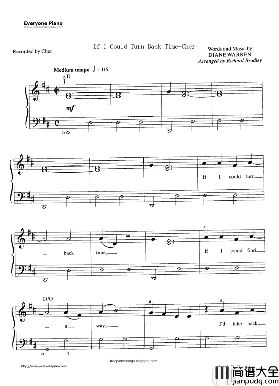If_I_Could_Turn_Back_Time钢琴谱_Cher