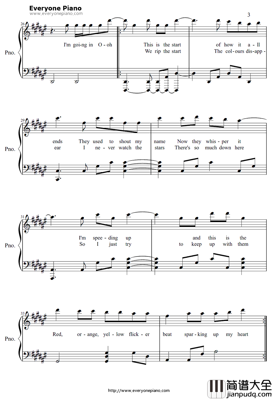 Yellow_Flicker_Beat钢琴谱_Lorde_饥饿游戏3：嘲笑鸟（上）主题曲