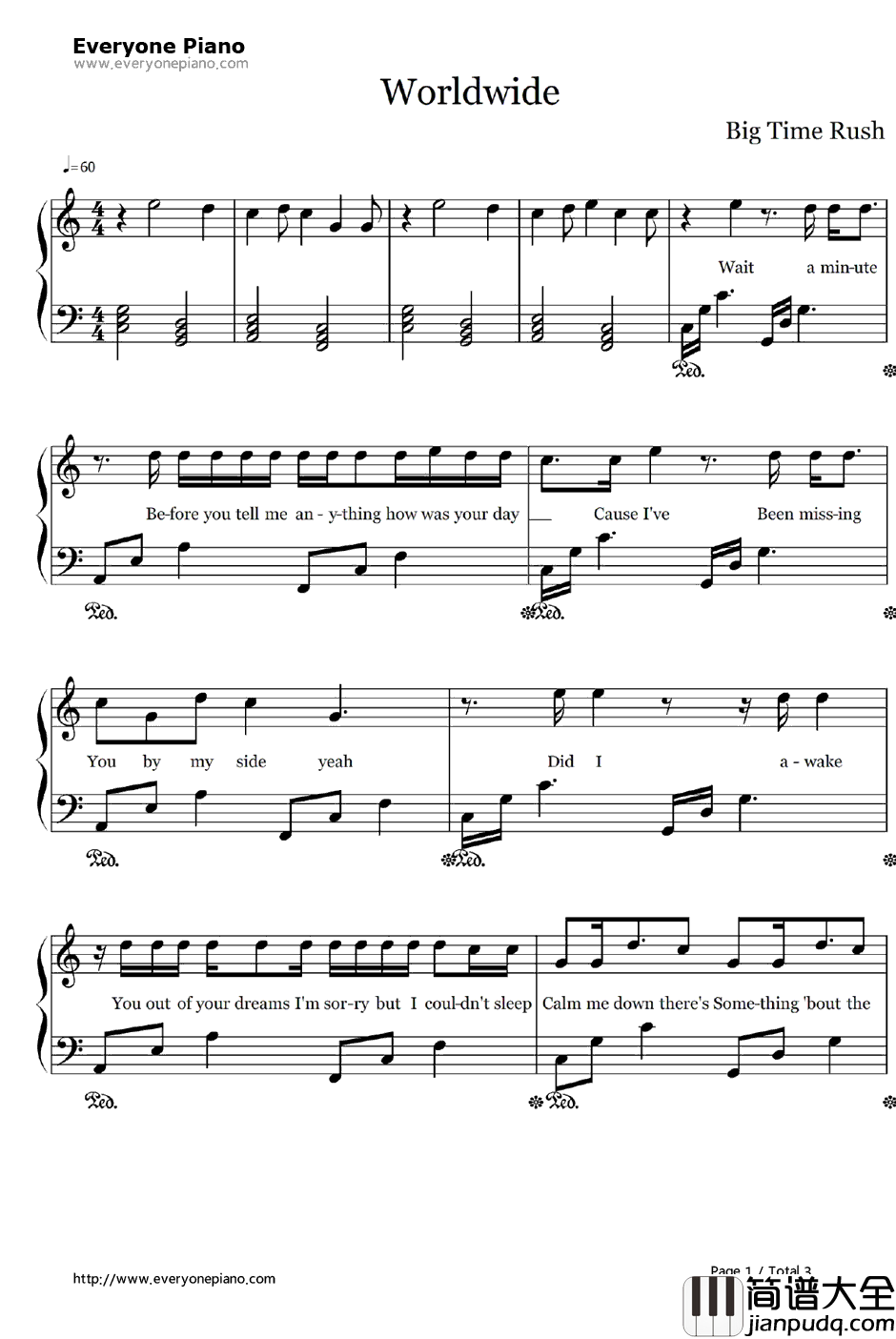 World_wide钢琴谱_BigTimeRush