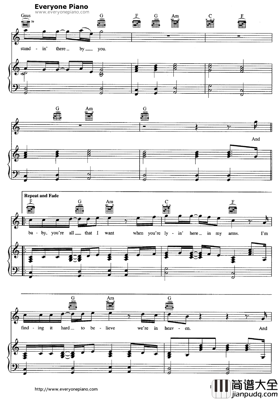 Heaven钢琴谱_BryanAdams