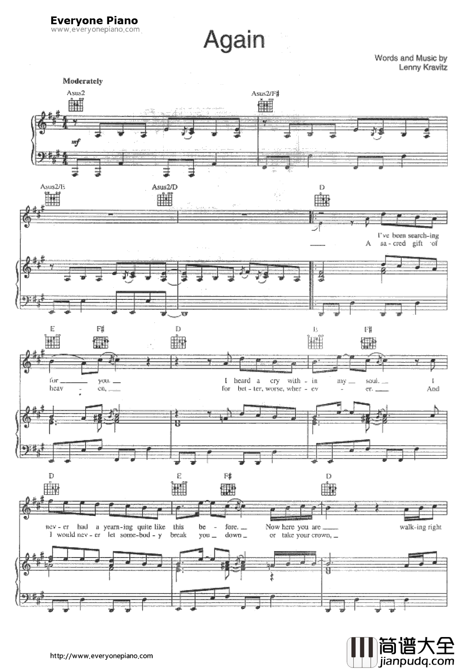 Again钢琴谱_LennyKravitz