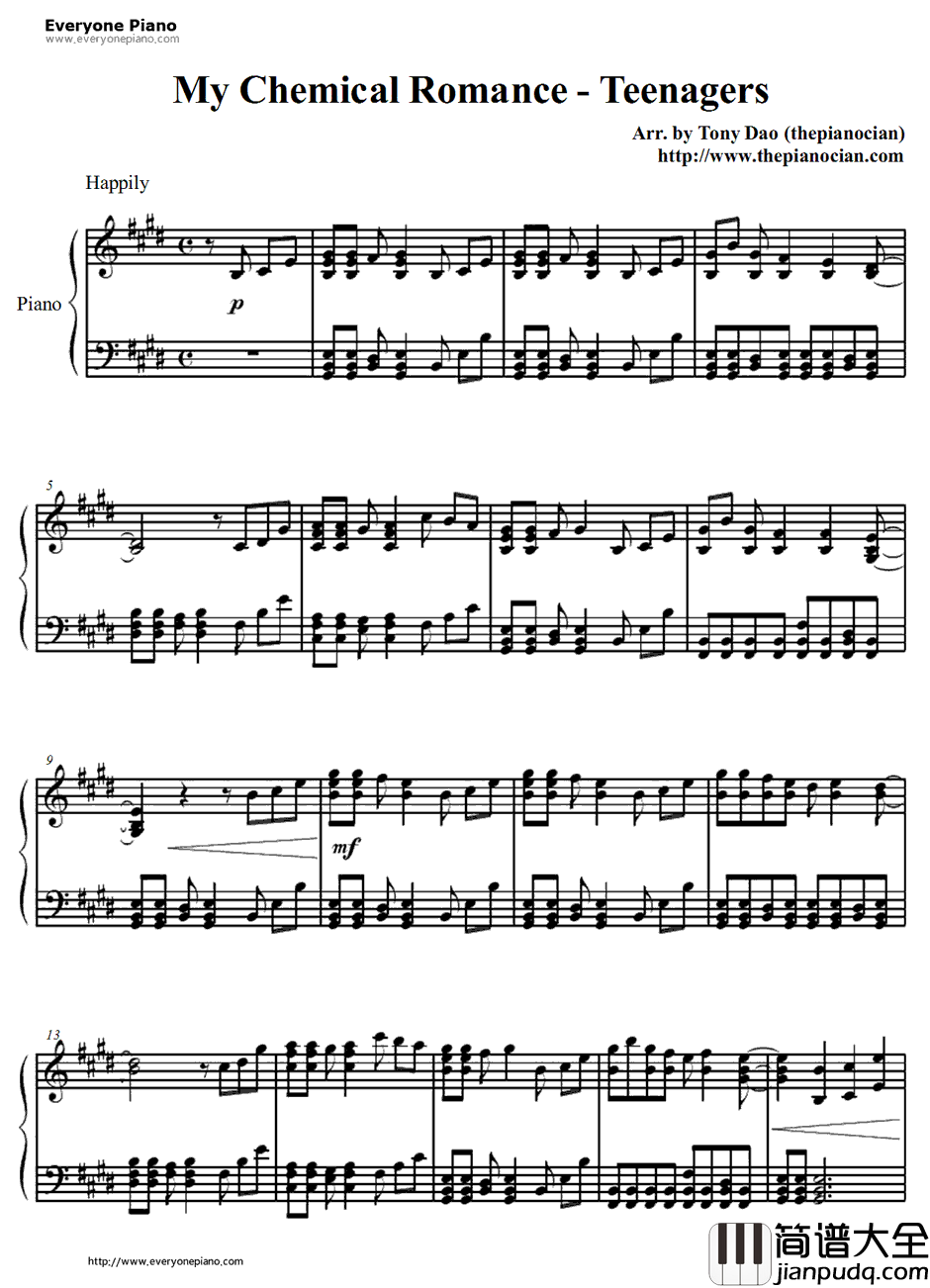 Teenagers钢琴谱_MyChemicalRomance