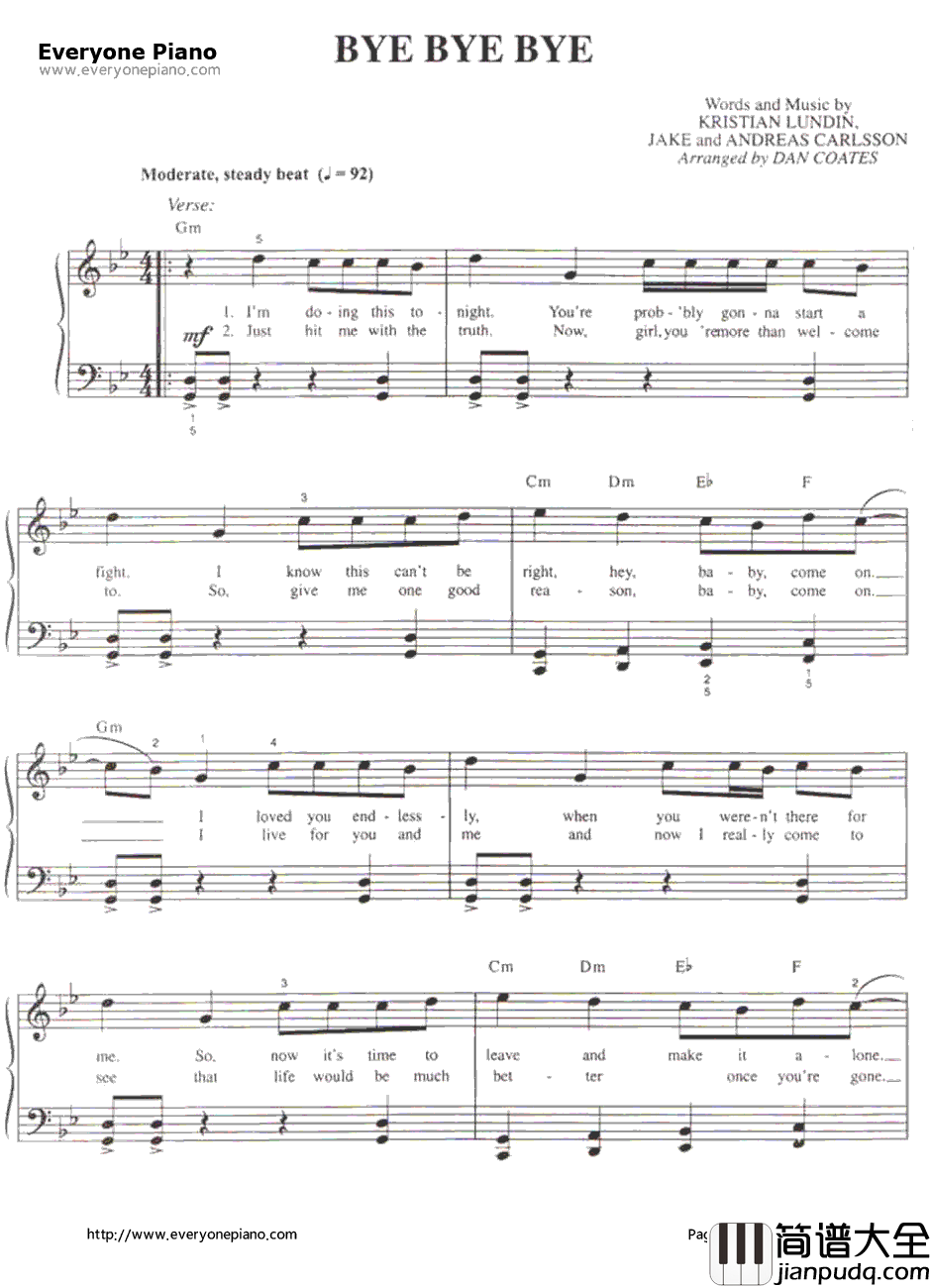 Bye_Bye_Bye钢琴谱_'NSync