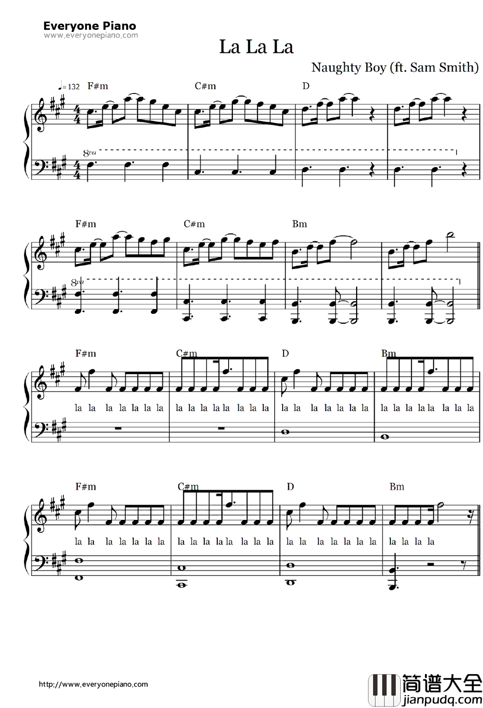 La_La_La钢琴谱_NaughtyBoy&SamSmith