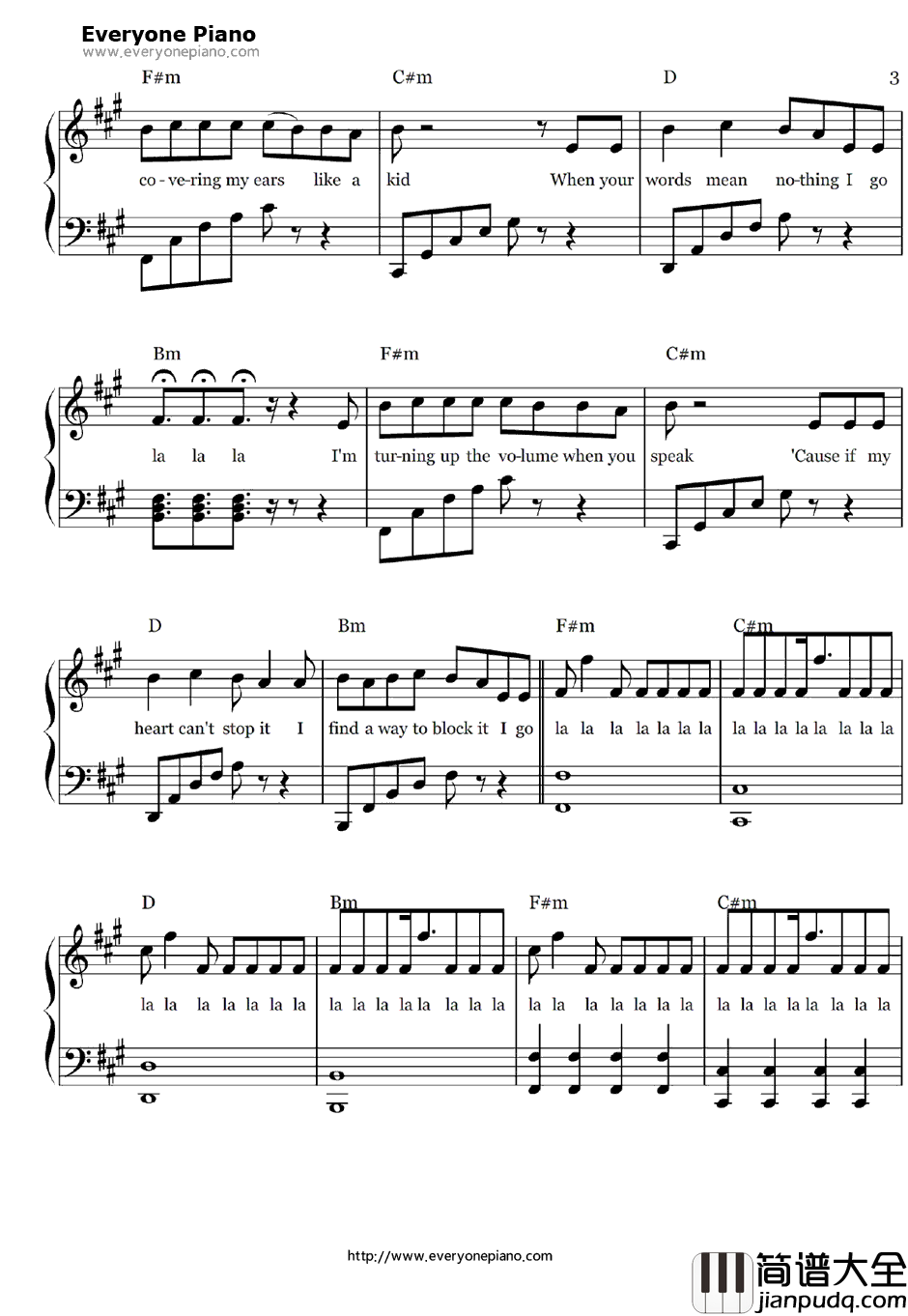 La_La_La钢琴谱_NaughtyBoy&SamSmith