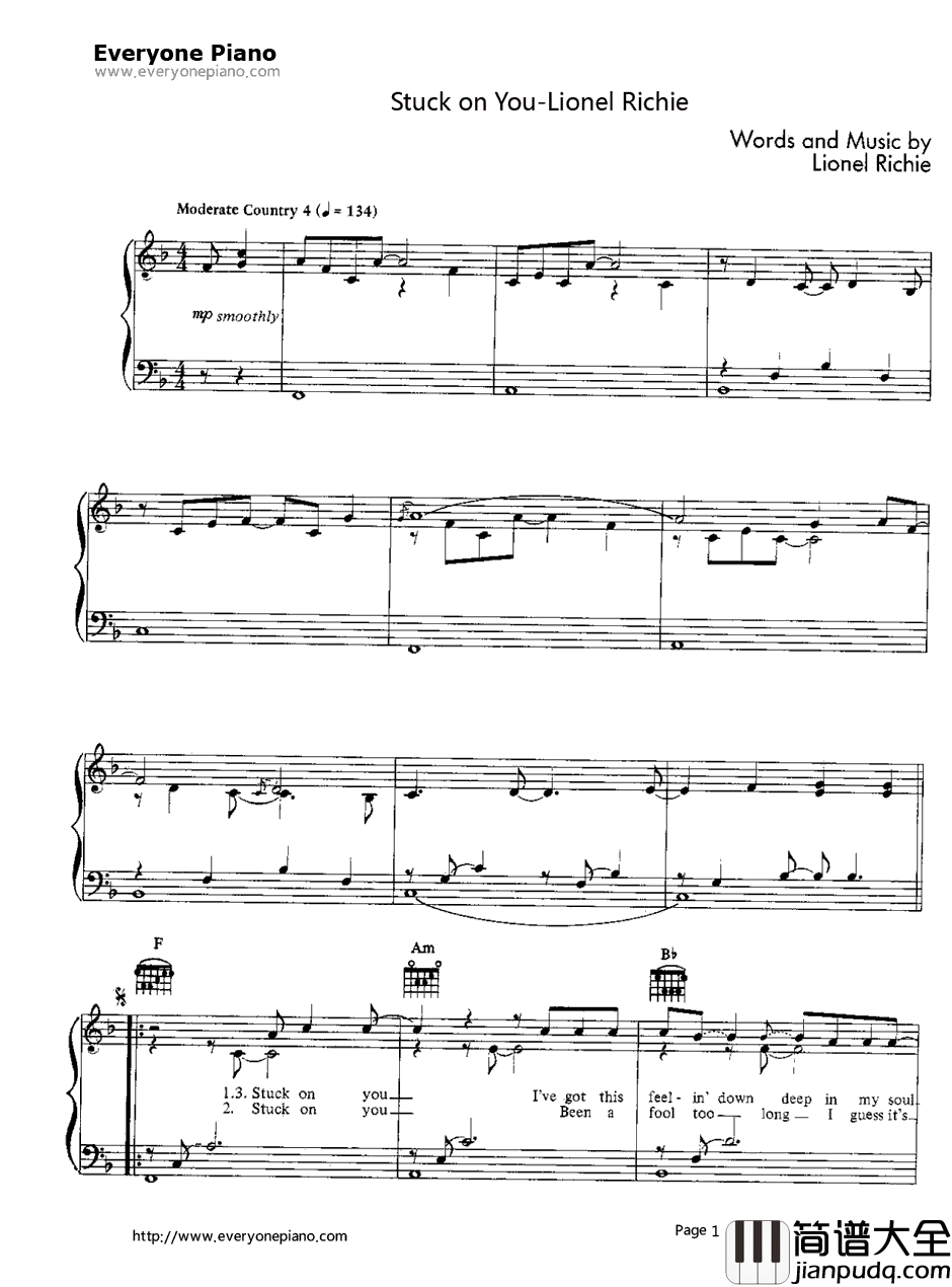 Stuckon_You钢琴谱_LionelRichie