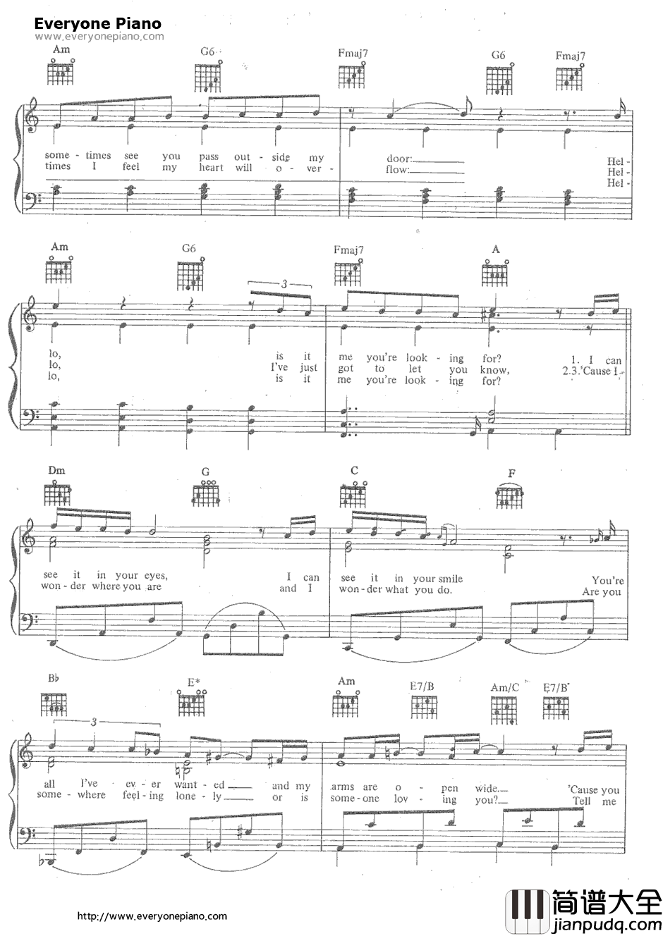 Hello钢琴谱_LionelRichie