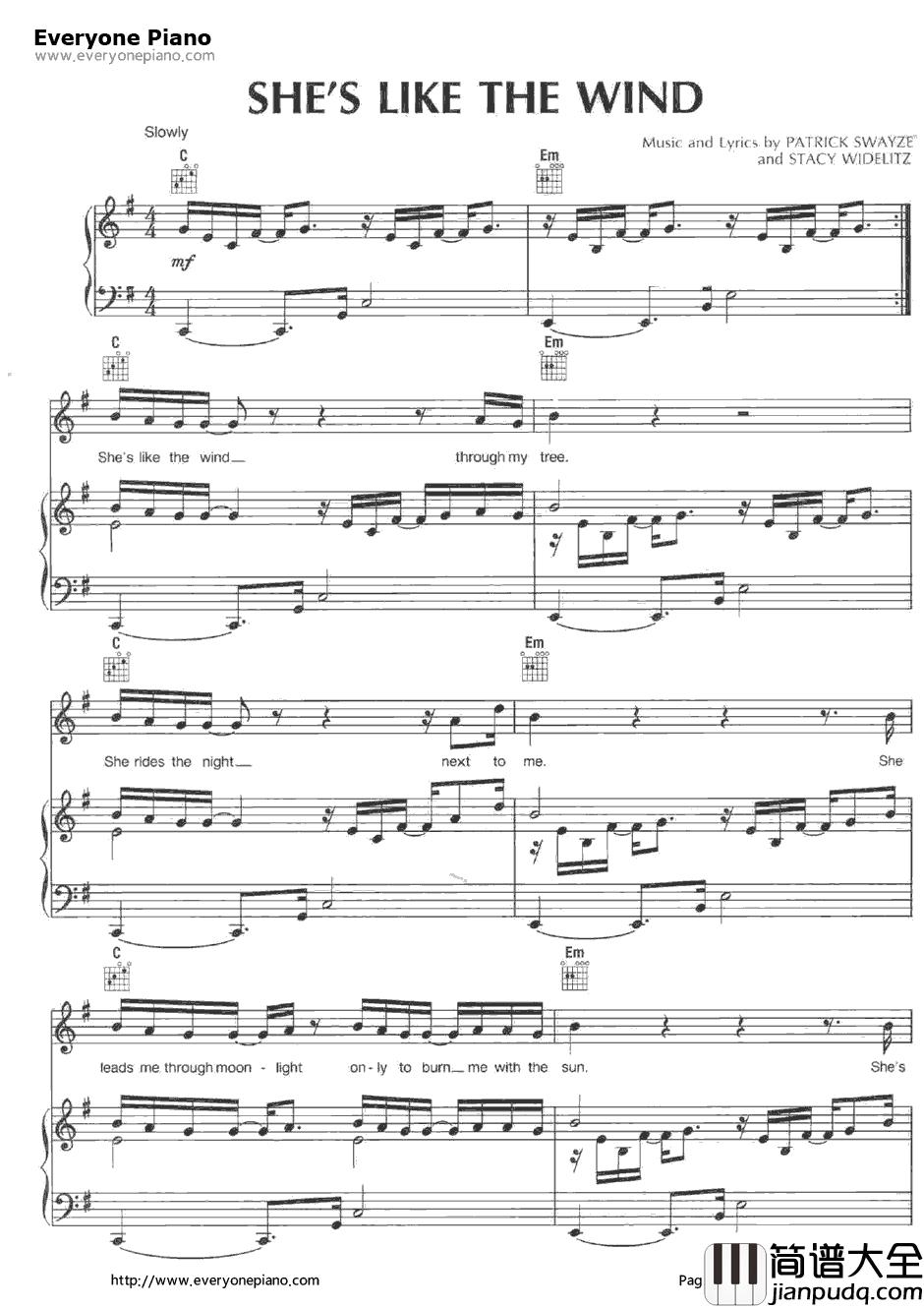 She's_Like_the_Wind钢琴谱_PatrickSwayze_DirtyDancingOST