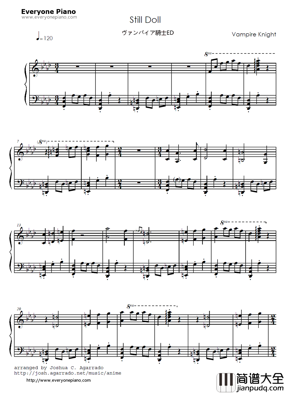 StillDoll钢琴谱_分岛花音_吸血鬼骑士第一季ED