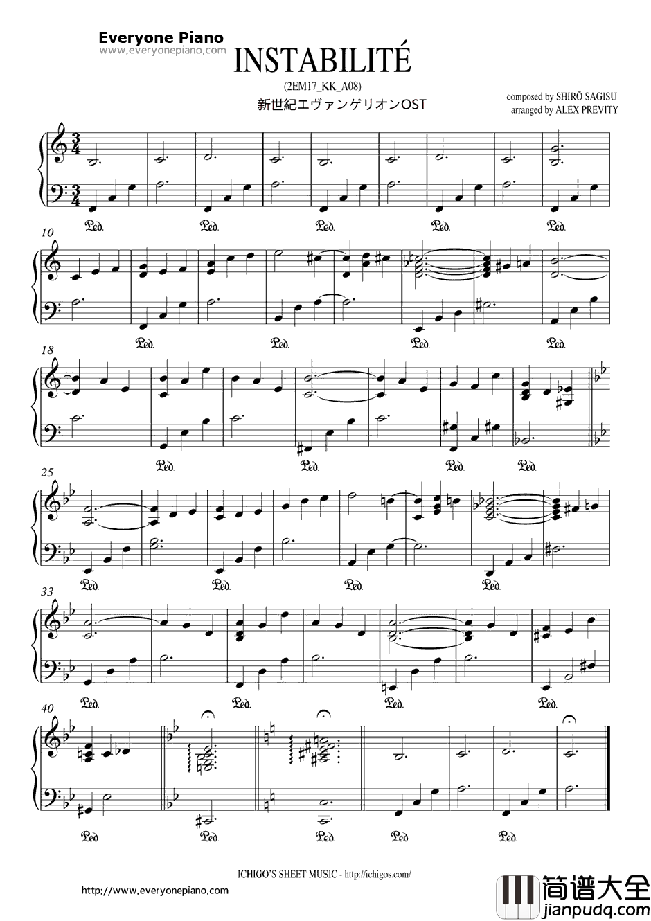In_stabilité钢琴谱_鹭巢诗郎_福音战士新剧场版：破OST