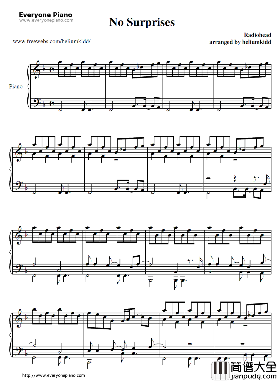 No_Surprises钢琴谱_Radiohead