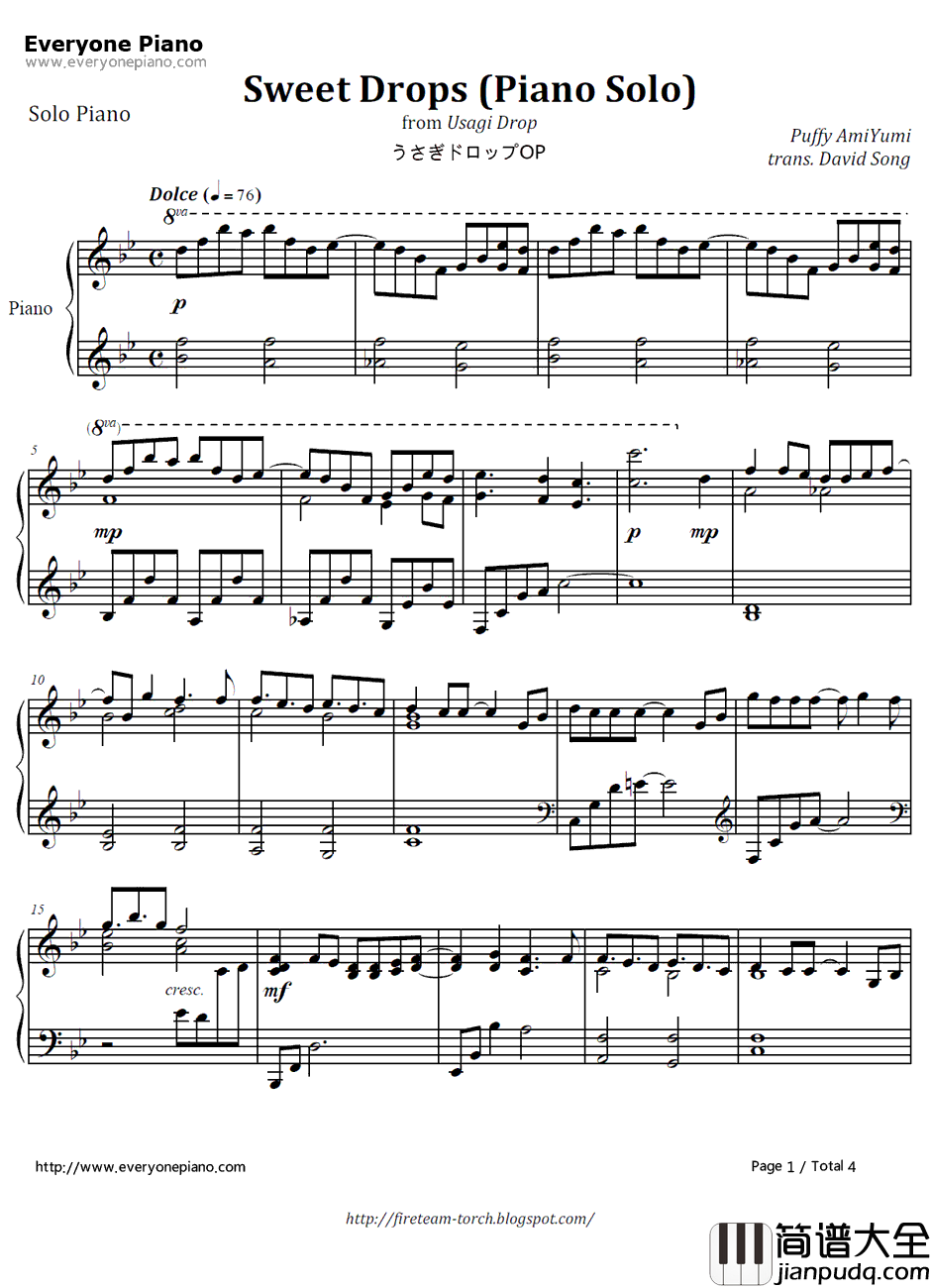 Sweet_Drops钢琴谱_PUFFY_白兔糖OP