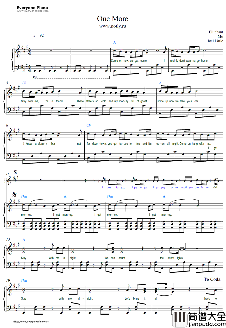 One_More钢琴谱_Elliphantft.MO