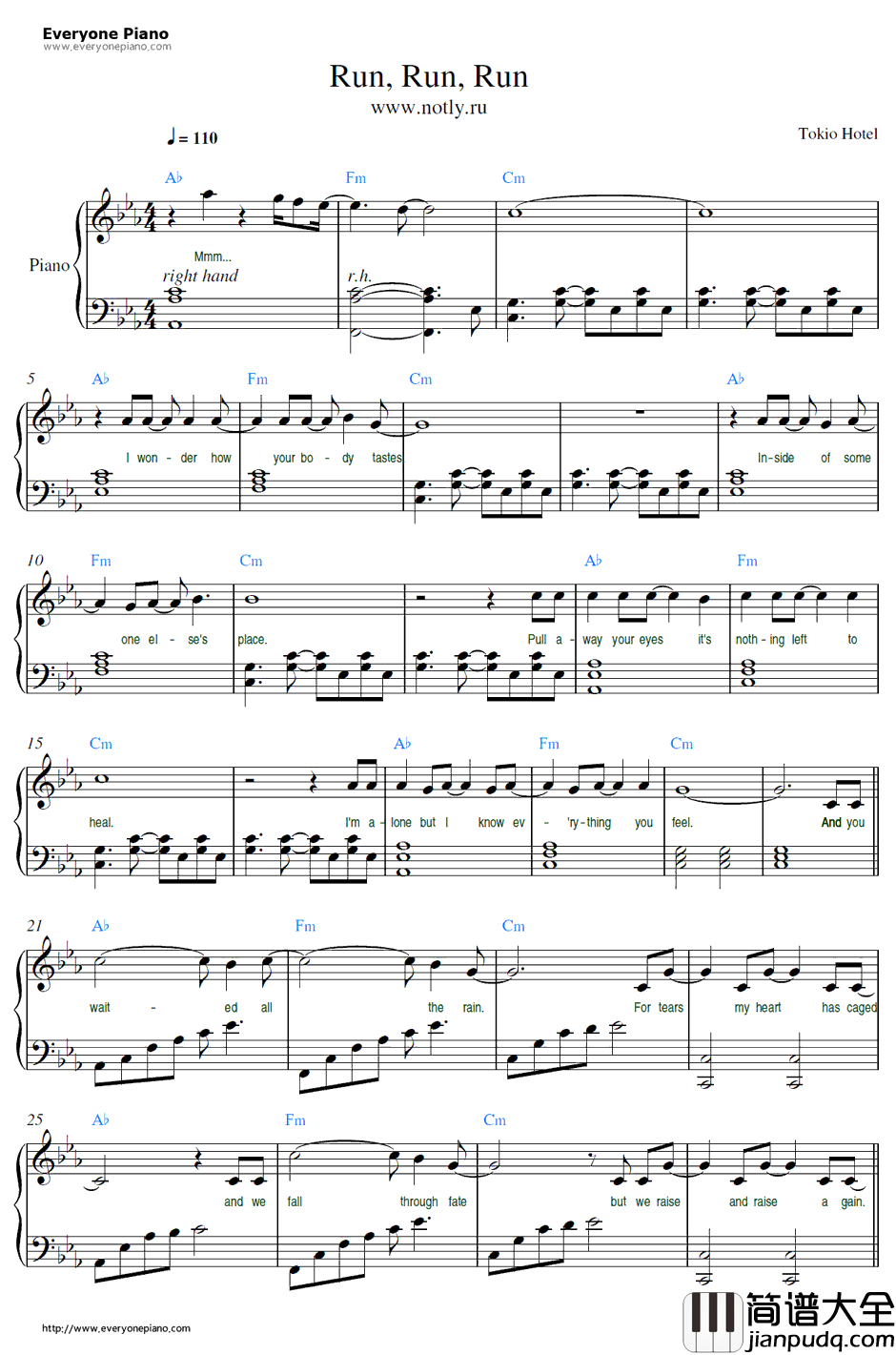 Run_Run_Run钢琴谱_TokioHotel