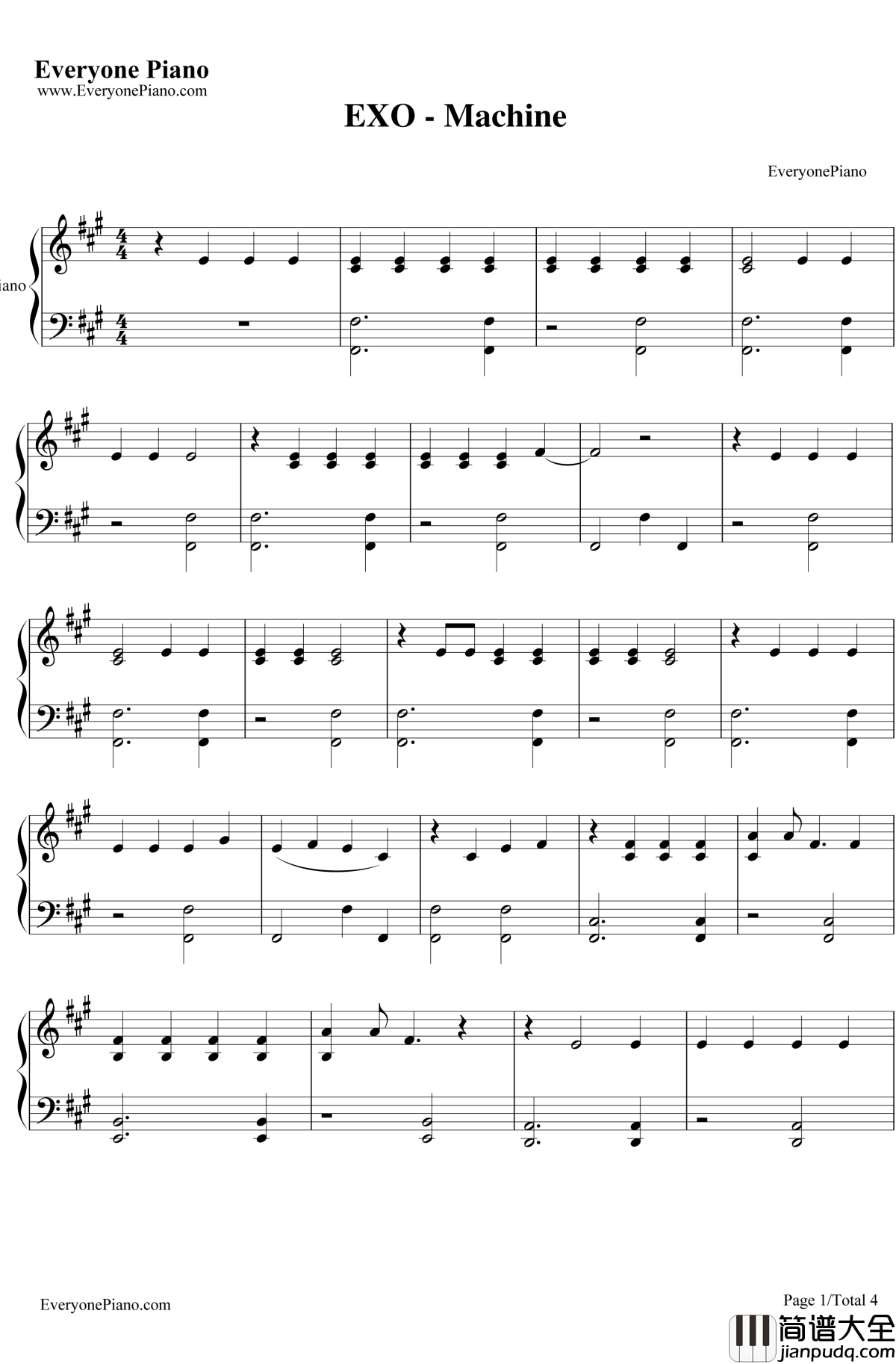 Machine钢琴谱_Exo