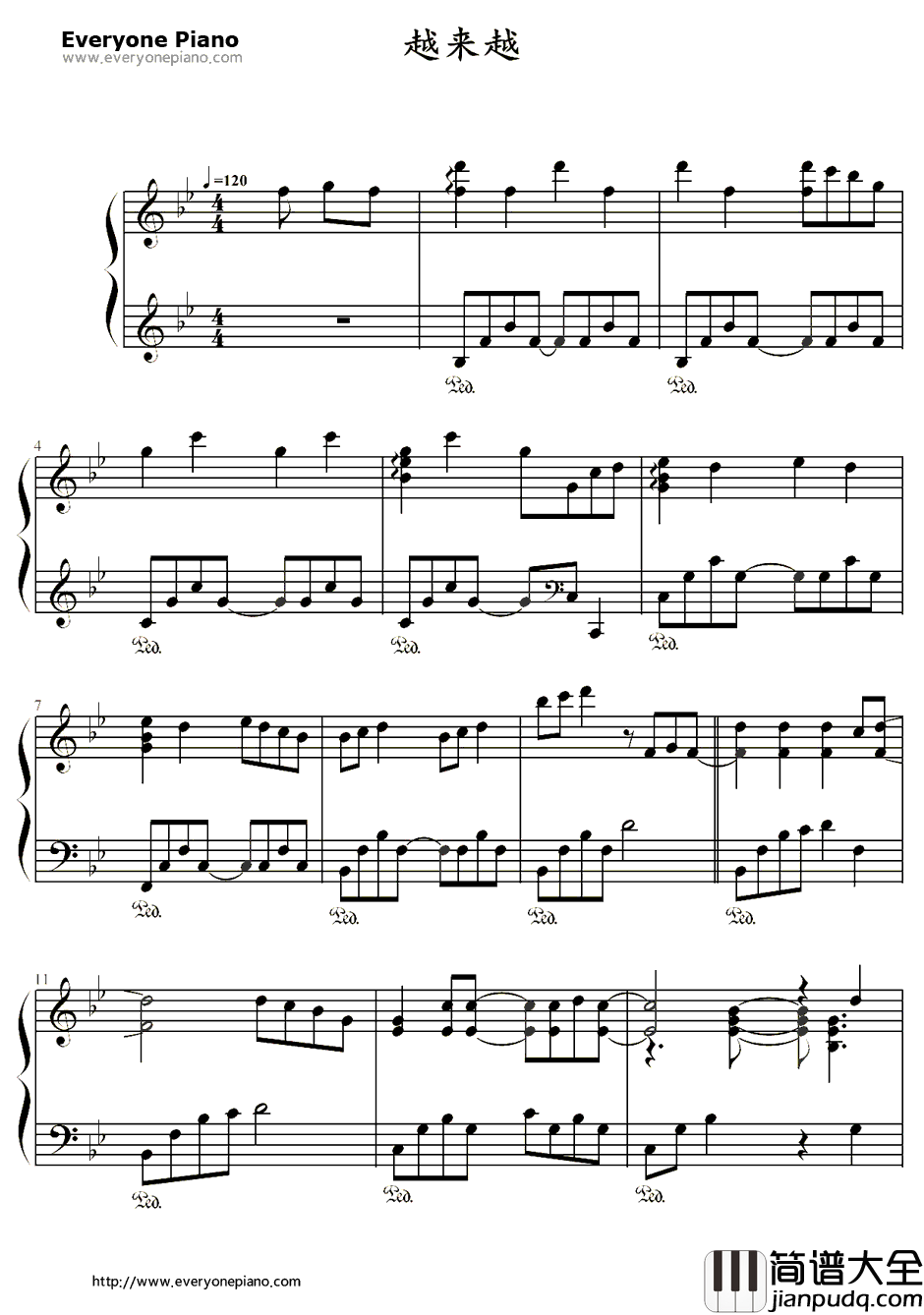 越来越钢琴谱_TheSeeya&孙浩俊