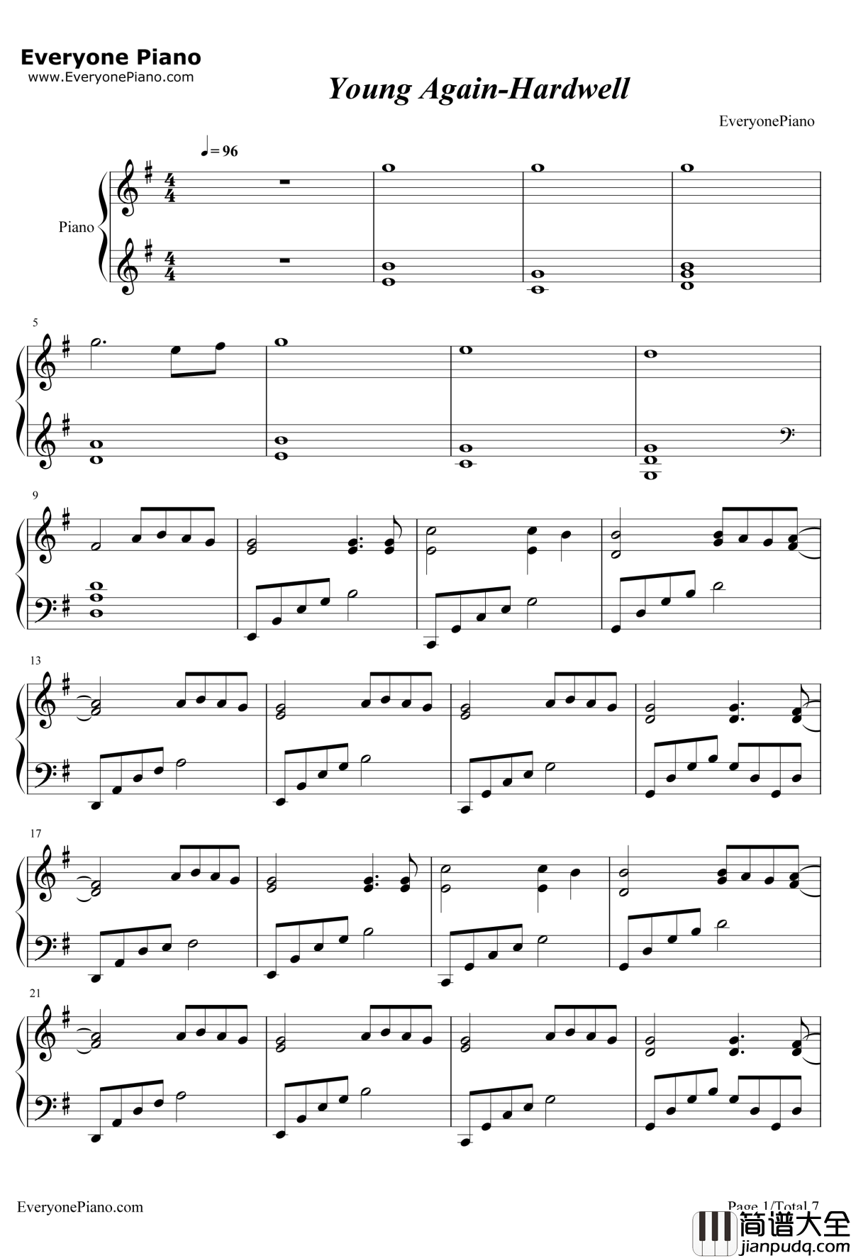 Young_Again钢琴谱_Hardwell