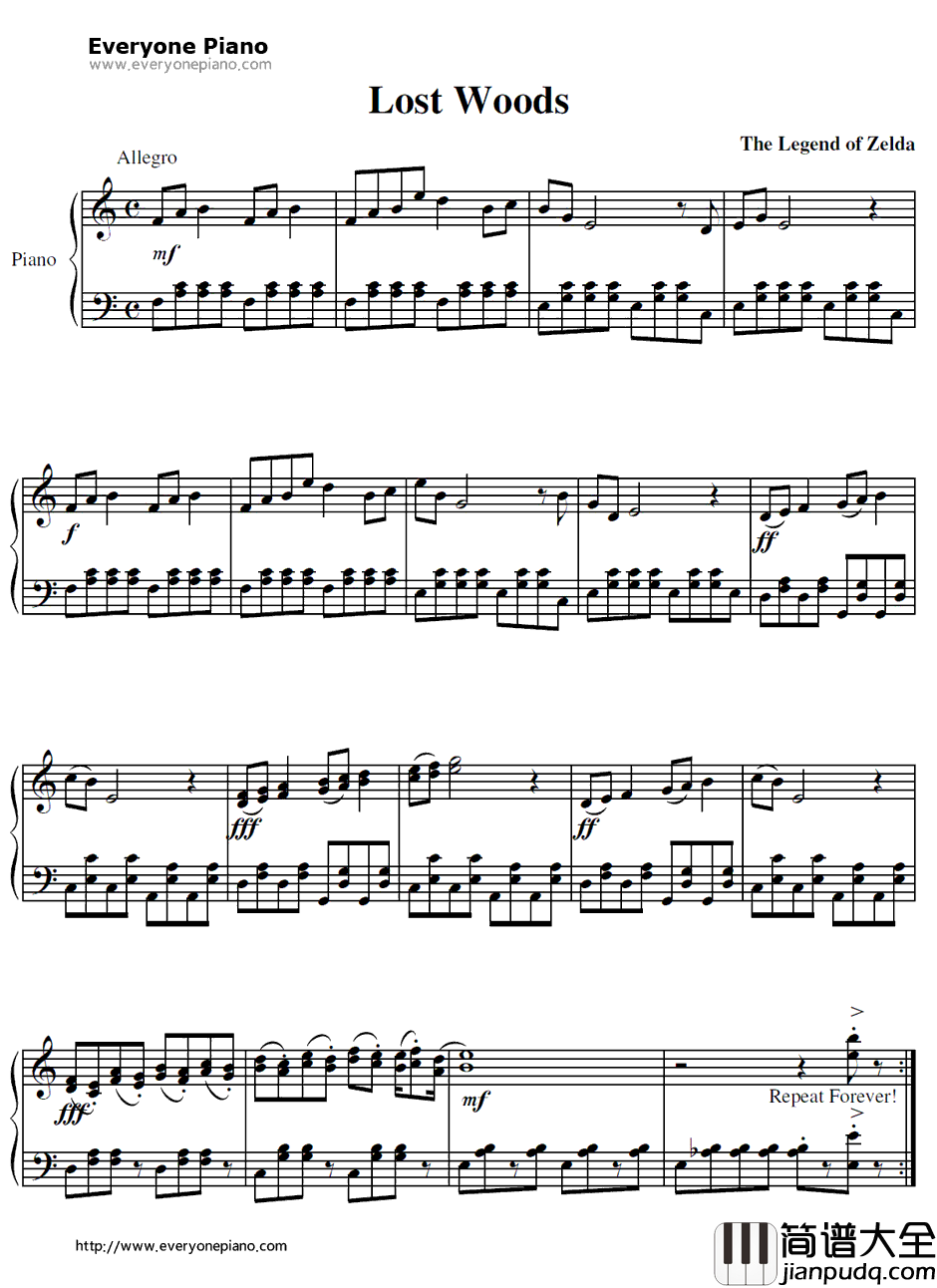 Lost_Woods钢琴谱_近藤浩治_塞尔达传说时之笛OST