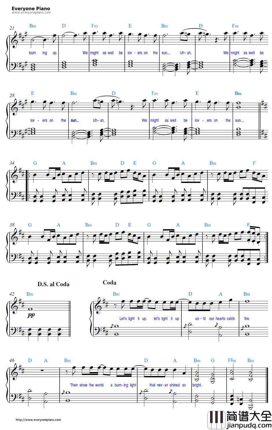 Lovers_on_the_Sun钢琴谱_DavidGuetta